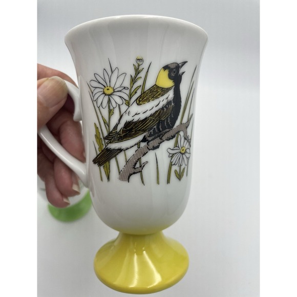 Vintage Set 3 Fred Roberts Song Birds Coffee Mugs Footed Pedestal Cups MCM - Picture 10 of 12